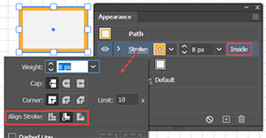 Illustration showing how to set the Stroke Alignment in the Appearance panel