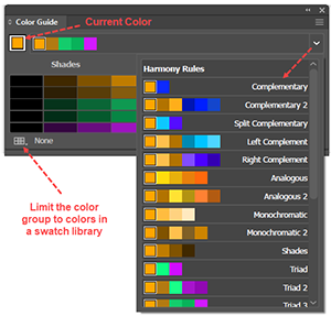 How to pick Color Harmony Rules in the Color Guide panel in Adobe Illustrator.