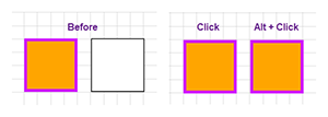 Illustration of how to use the Eyedropper's Click the Source and Alt + Click> the Destination method of transfering attributes.