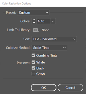 Screenshot of the Color Reduction Options Dialog