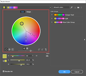 The Color Wheel of the Edit Panel in the Recolor Artwork dialog.