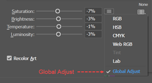 Illustration of reassigning colors globally using the color sliders in the Recolor Artwork panel.