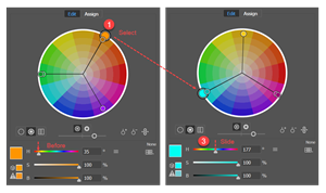 Illustration of how to Reassign the Base Color using the Hue Slider