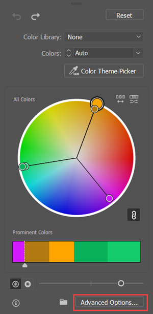 Recolor Artwork Dialog Box in Compact Mode. Use the Advanced Options button to expand.