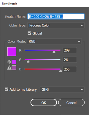 Screen shot of the New Swatch dialog box.