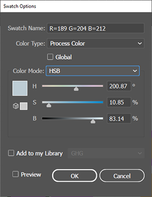 Screen shot of the Swatch Options Dialog