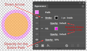 Normally Hidden Opacity Links allow you to set opacity for the fill and stroke as well as for the entire path