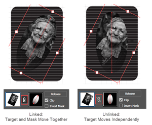 Example comparing a Opacity Mask rotated with and without linking the image and the Mask