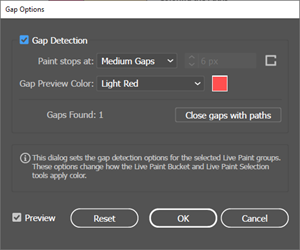 Example of Gap Options Dialog with Preview and Gap Detection Checkboxes Checked.