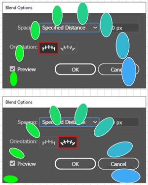 Illustration of the Object Blending, Orientation Options.