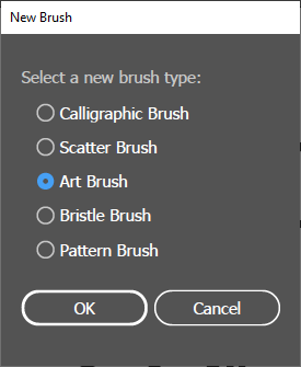 Illustration of the 'New Brush' dialog with the Art Brush Radio Button selected