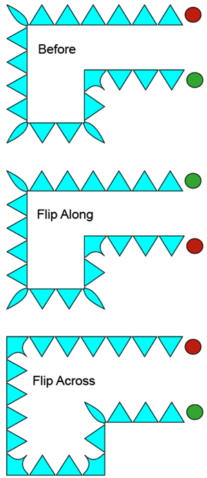 Illustration of the Flip Along versus Flip Across options of the Pattern Brush.