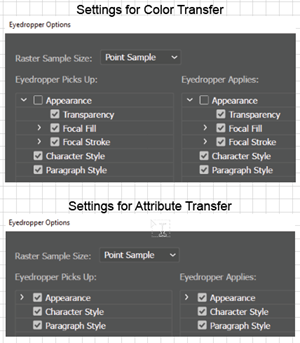 Illustration of the Expanded vs Unexpanded setting of the Eyedropper Options dialog.