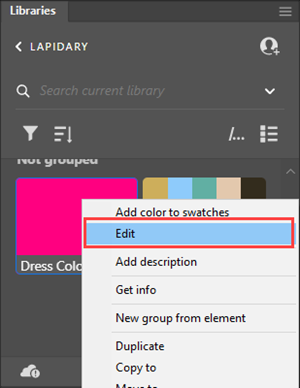 Illustration of How to edit a Creative Cloud Library Color.