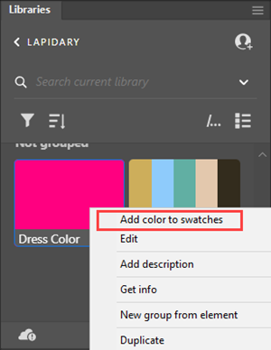 Illustration of How to add a Color from a CC Library to the Swatches Ppanel