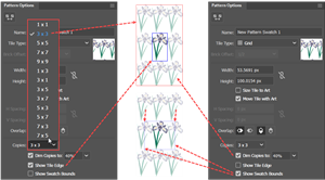 Illustration of how to use the Pattern Option Dialog fields that modify the Pattern Preview.