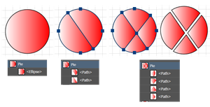 Example showing that if cuts with the Knife tool form Faces, Illustrator will make the faces into closed paths.