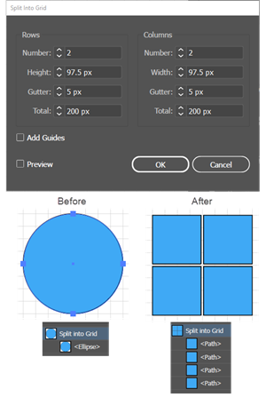 Illustration of the Split into Grid command.