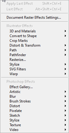 Screen shot of the Effect Tab Dropdown Menu