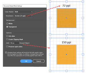 Illustration of How Document Raster Effects Settings interact with Effects