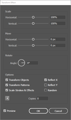 Screen shot of the Transform Effect Dialog