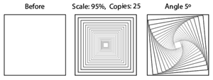 Example of applying several Transformation Effect Options to the same object.