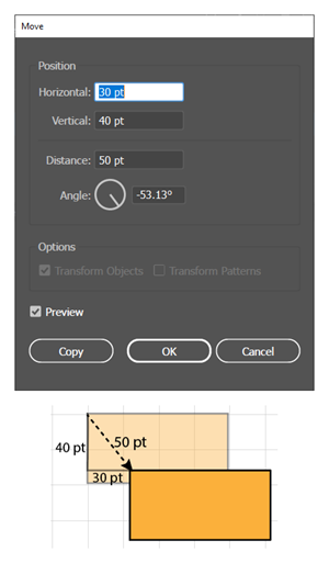 Illustration of setting the precise displacement with the Move panel