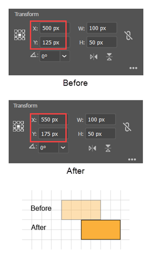 Move an object with the Transformation Panel