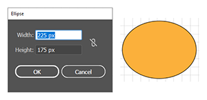 Create an Ellipse with exact dimensions using the Ellipse dialog in Adobe Illustrator.