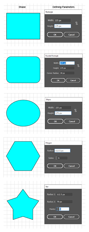 Live Shape tools and their defining properties in Adobe Illustrator.