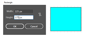 Generate a Rectangle with exact dimensions using the Rectangle dialog in Adobe Illustrator.