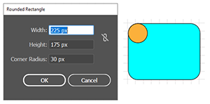 Create a Rounded Rectangle with exact dimensions using the Rectangle dialog in Adobe Illustrator.