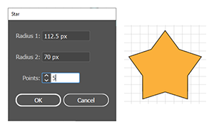 Create an Star with exact dimensions using the Star dialog in Adobe Illustrator.