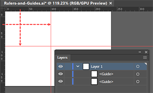 Illustration showing how you can work with Illustrator Guides in the Layers panel.