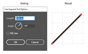 Illustration of creating a line with the Line Segment Tool Options dialog.