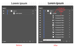 Illustration of the result of Converting Text to a Group of Paths with the Create Outlines command.