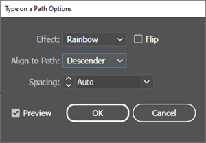 Screen shot of the Type on a Path dialog.